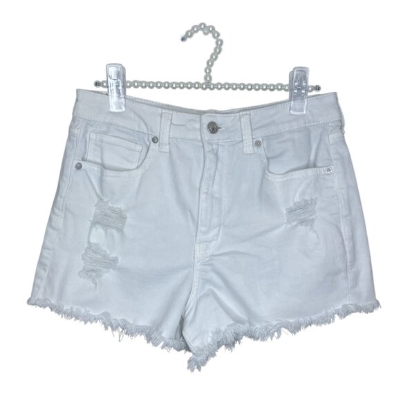 American Eagle Size 6 White Distressed Super Stretch High Rise Mom Jean Shorts - Picture 1 of 5